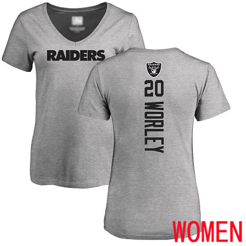 Oakland Raiders Ash Women Daryl Worley Backer NFL Football #20 T Shirt